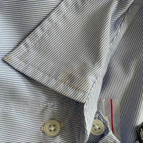 Lane Bryant Asymmetrical Ruffle Hem Blue & White Striped Button Down Shirt Tunic - Picture 6 of 6